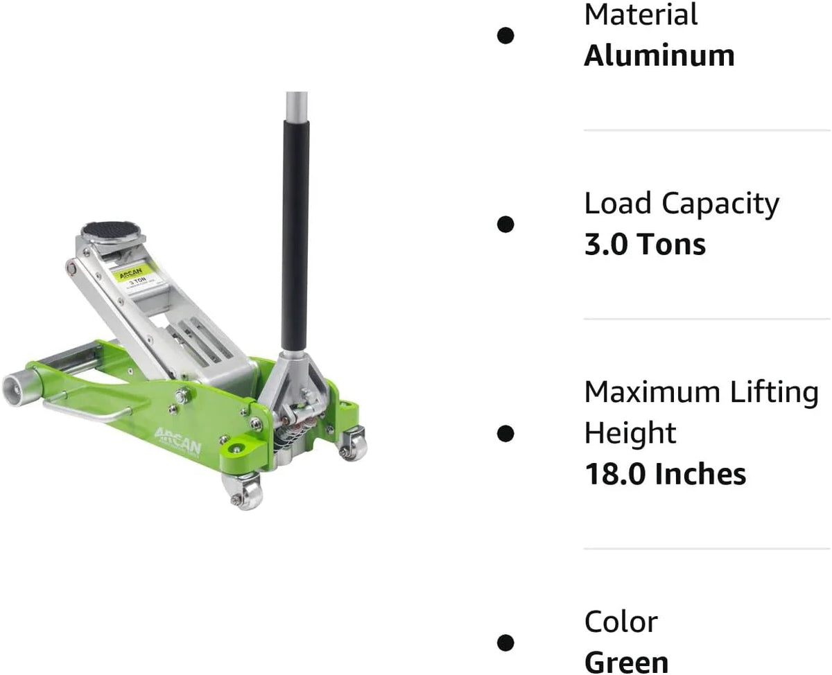 Tools 3-Ton Quick Rise Aluminum Floor Jack with Dual Pump Pistons & Reinforced Lifting Arm (A20018_A20019)