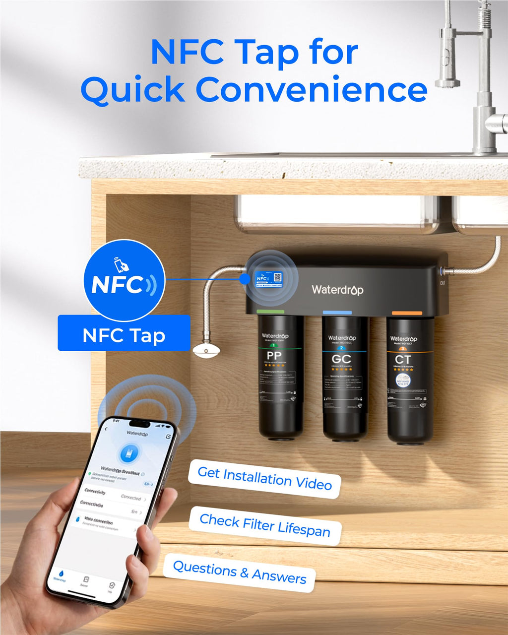 WATERDROP TSA Under Sink Water Filter System - Reduces PFAS & Chlorine