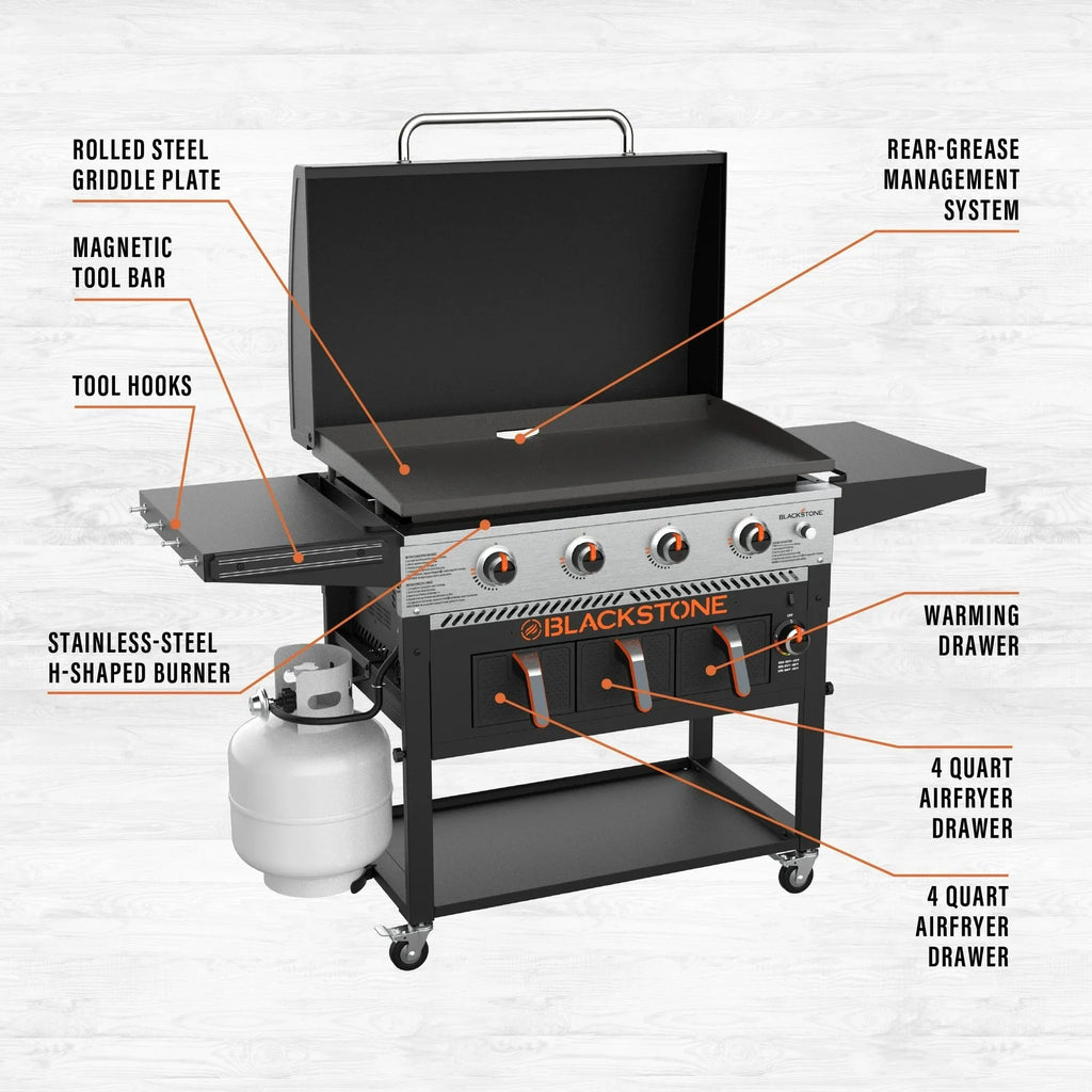 Blackstone 4-Burner 36" Propane Outdoor Griddle with Air Fryer and Hood
