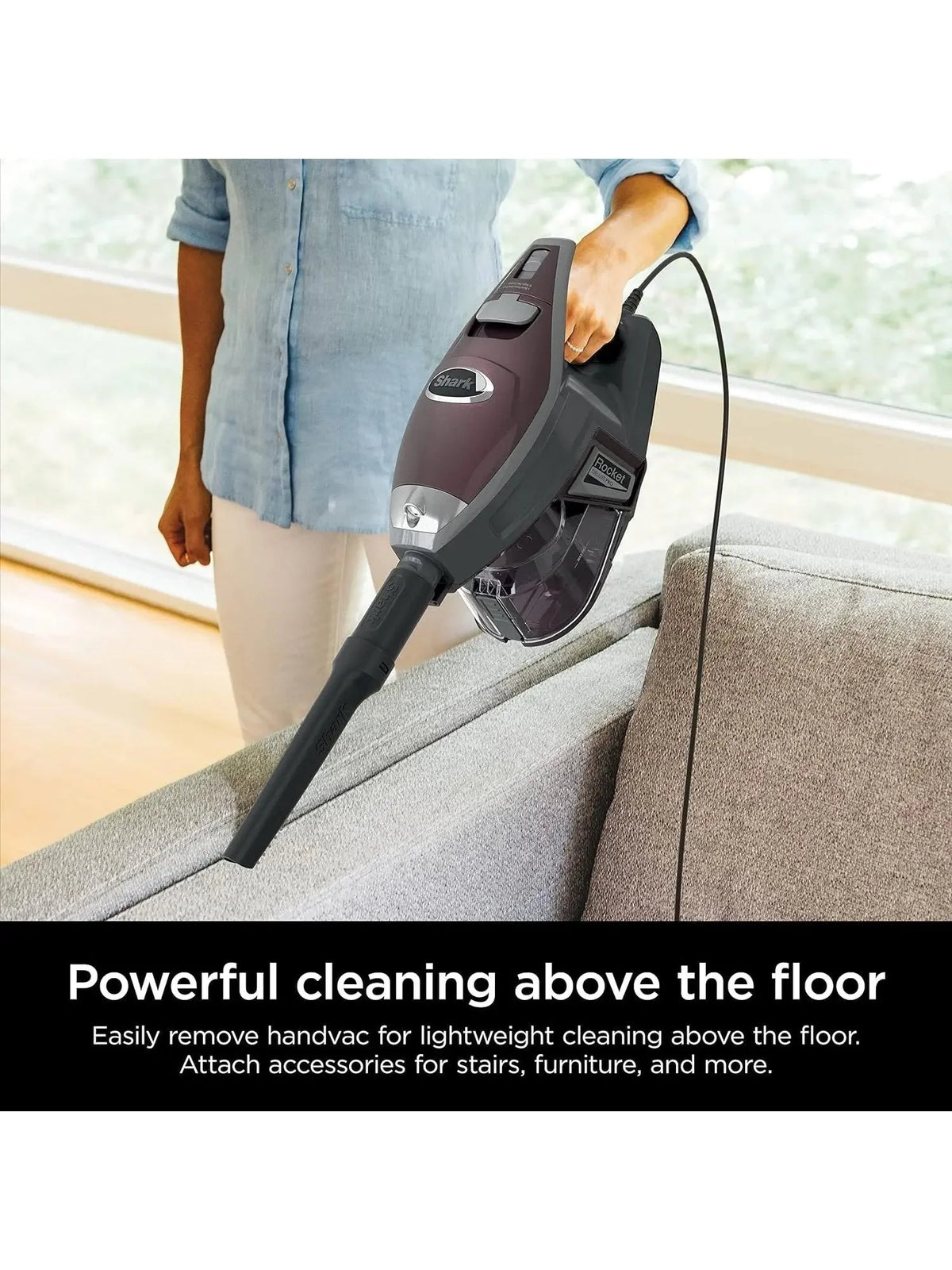Shark Rocket Deluxe Pro Corded Stick Vacuum, Lightweight, XL Dust Cup, LED Headlights, Pet Hair Tools, Bordeaux/Silver