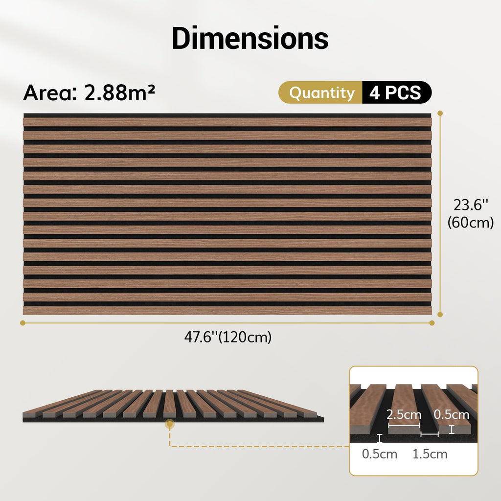 TONOR Wood Slat Wall Panels, 4 Pack Acoustic Noise Cancelling