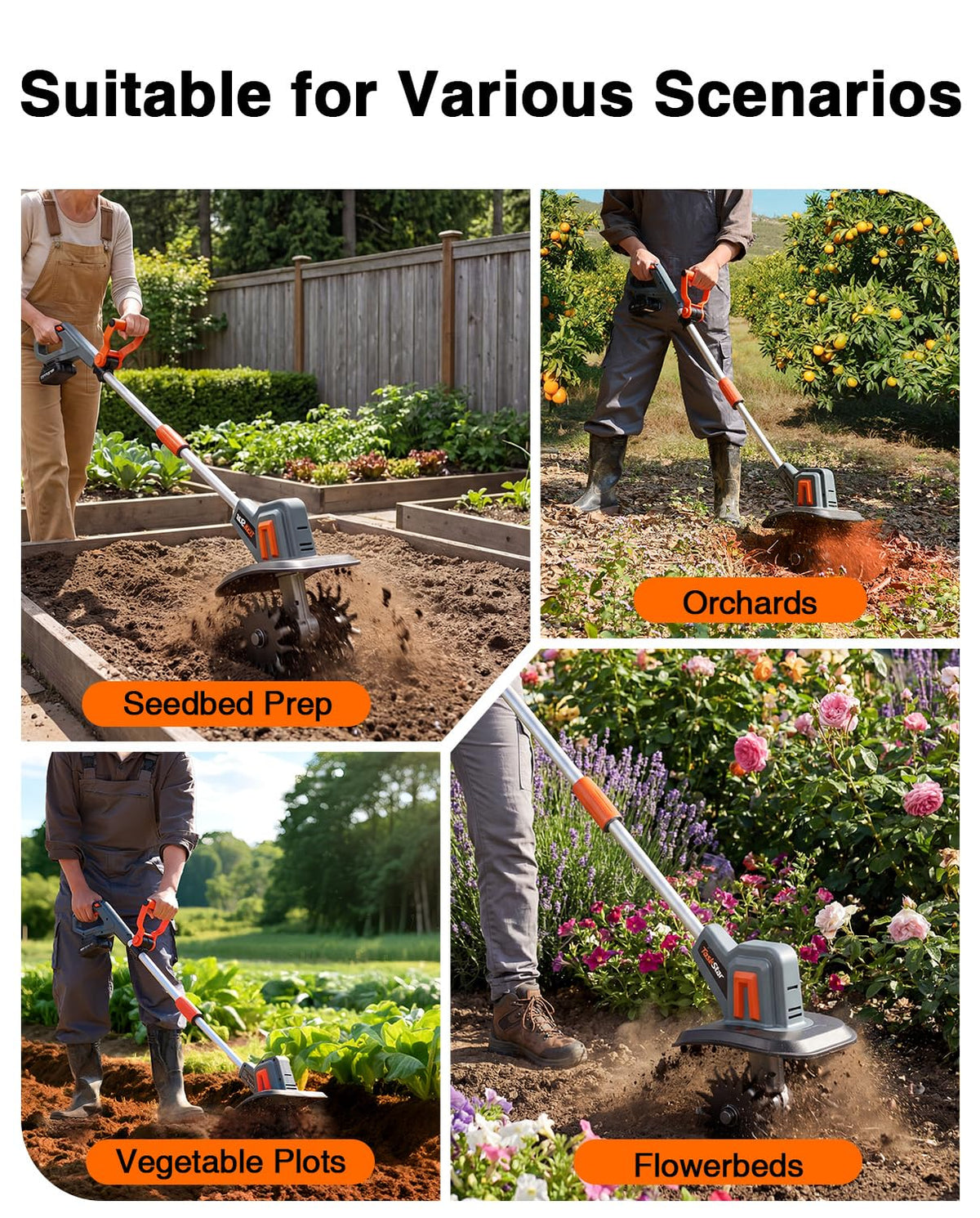 TASKSTAR Cordless Garden Tiller Cultivator - 21V Electric