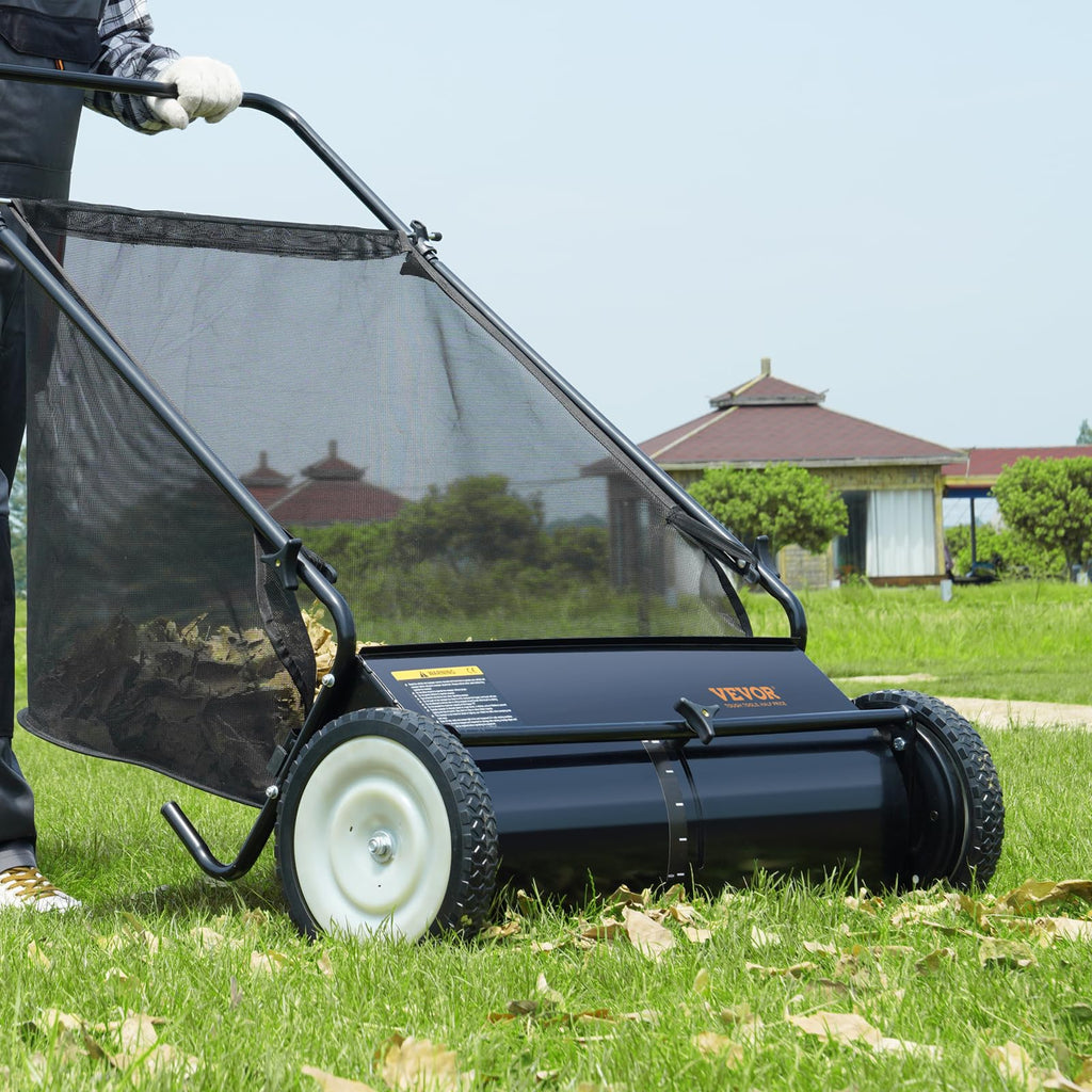 VEVOR Push Lawn Sweeper - 26 Inch Grass & Leaf Collector