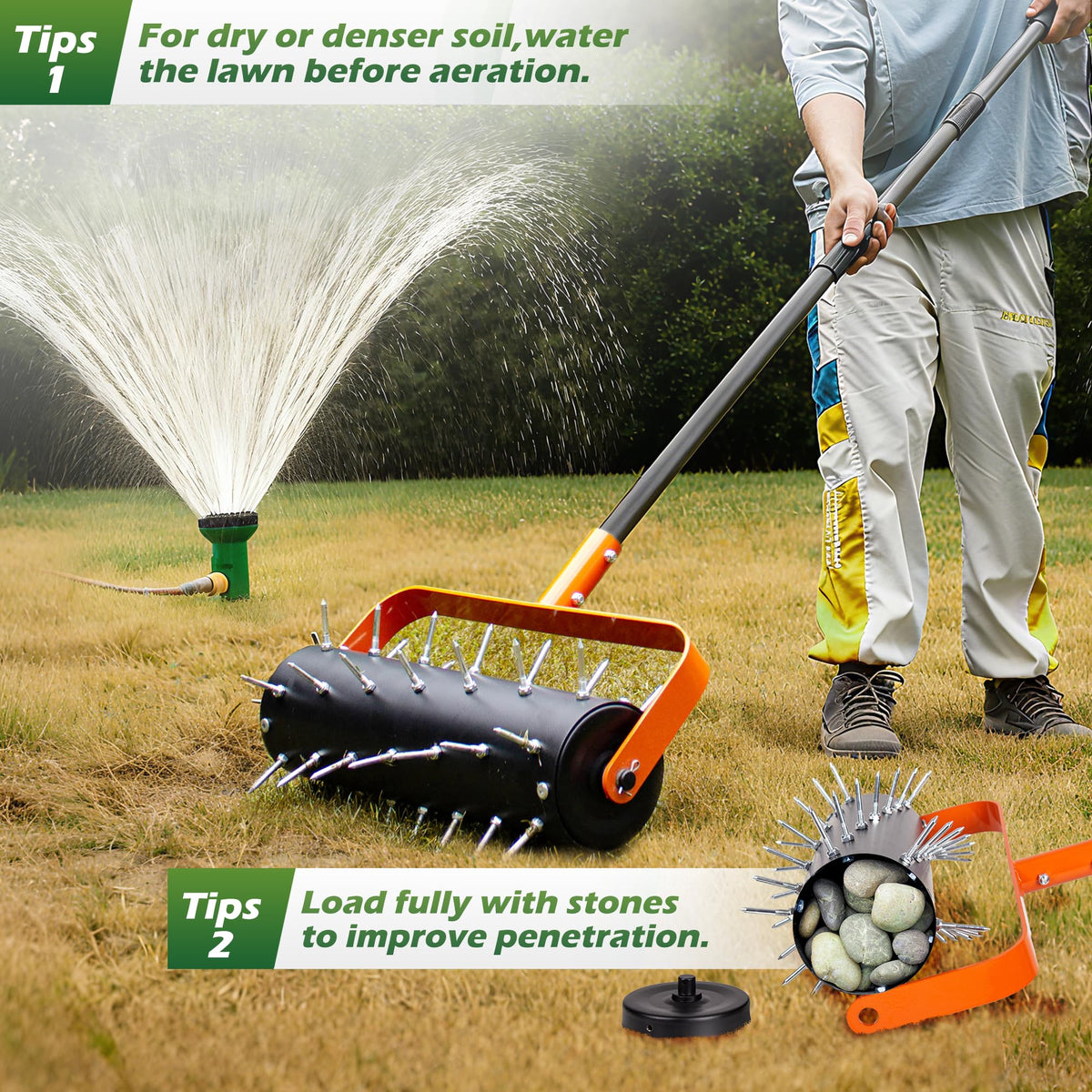 WALENSEE Heavy Duty Rolling Lawn Aerator Tool with 42 Spikes