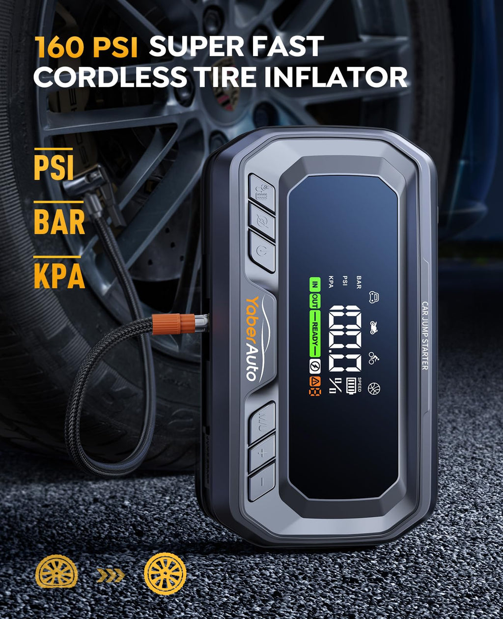 YABERAUTO 12-in-1 Jump Starter with Air Compressor 8000A