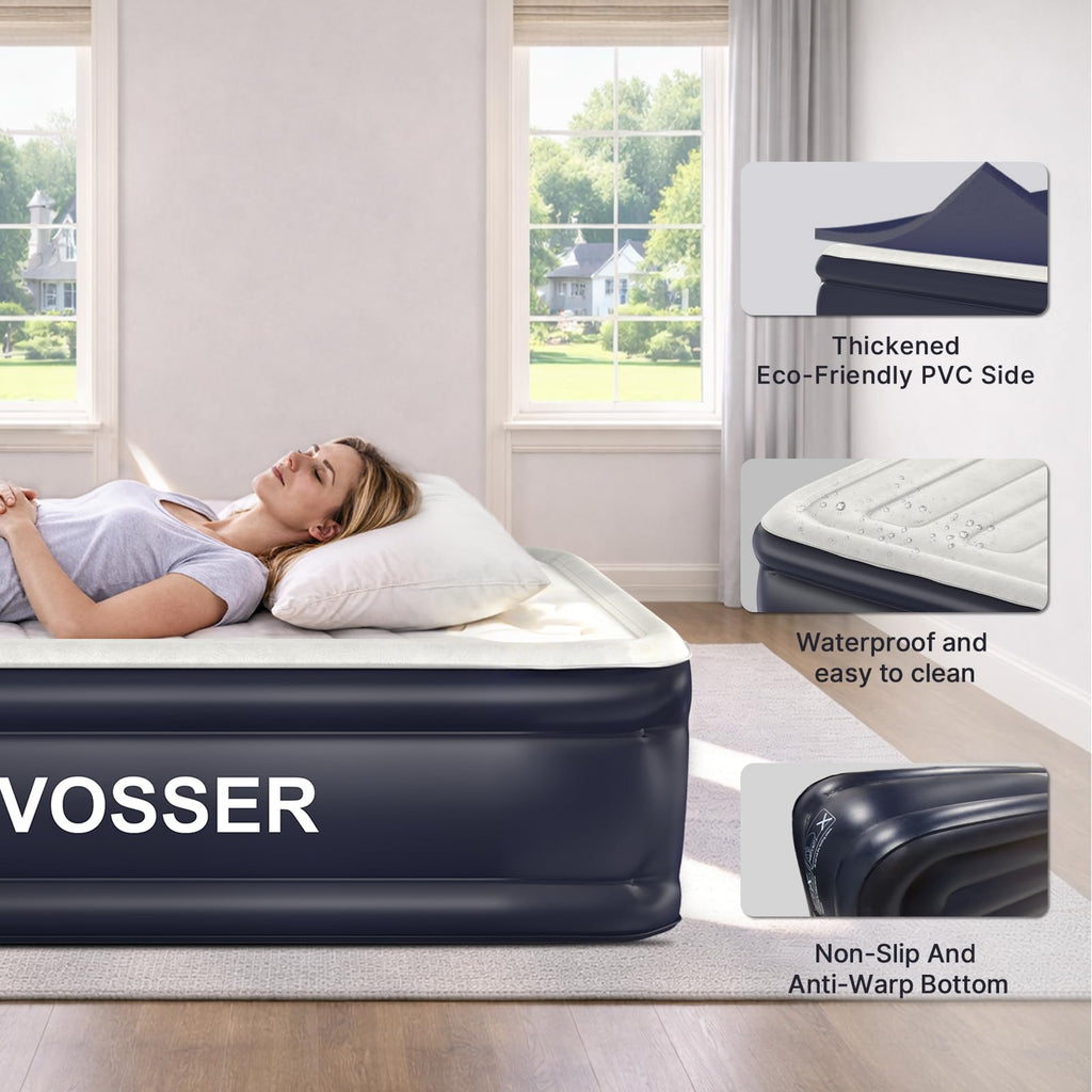 VOSSER Air Mattress Queen with Built-in Pump and 800lbs Support