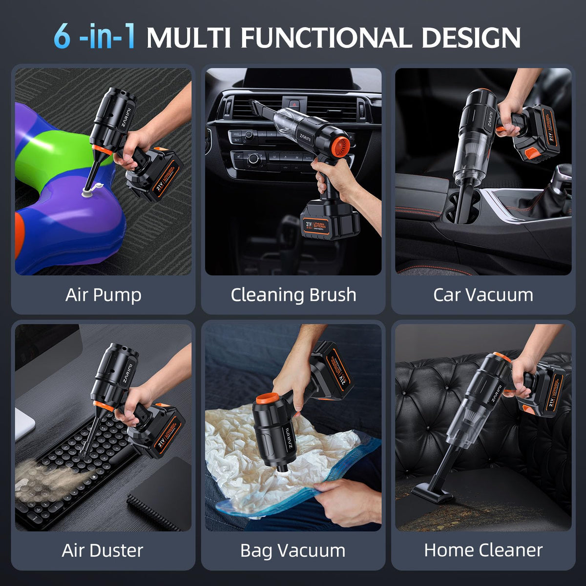 ZARIMI Portable Cordless Car Vacuum - 50000Pa High Power