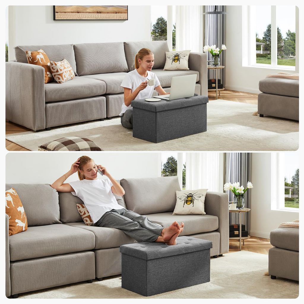 DUMOS 30in Grey Storage Ottoman Bench - Foot Rest Stool