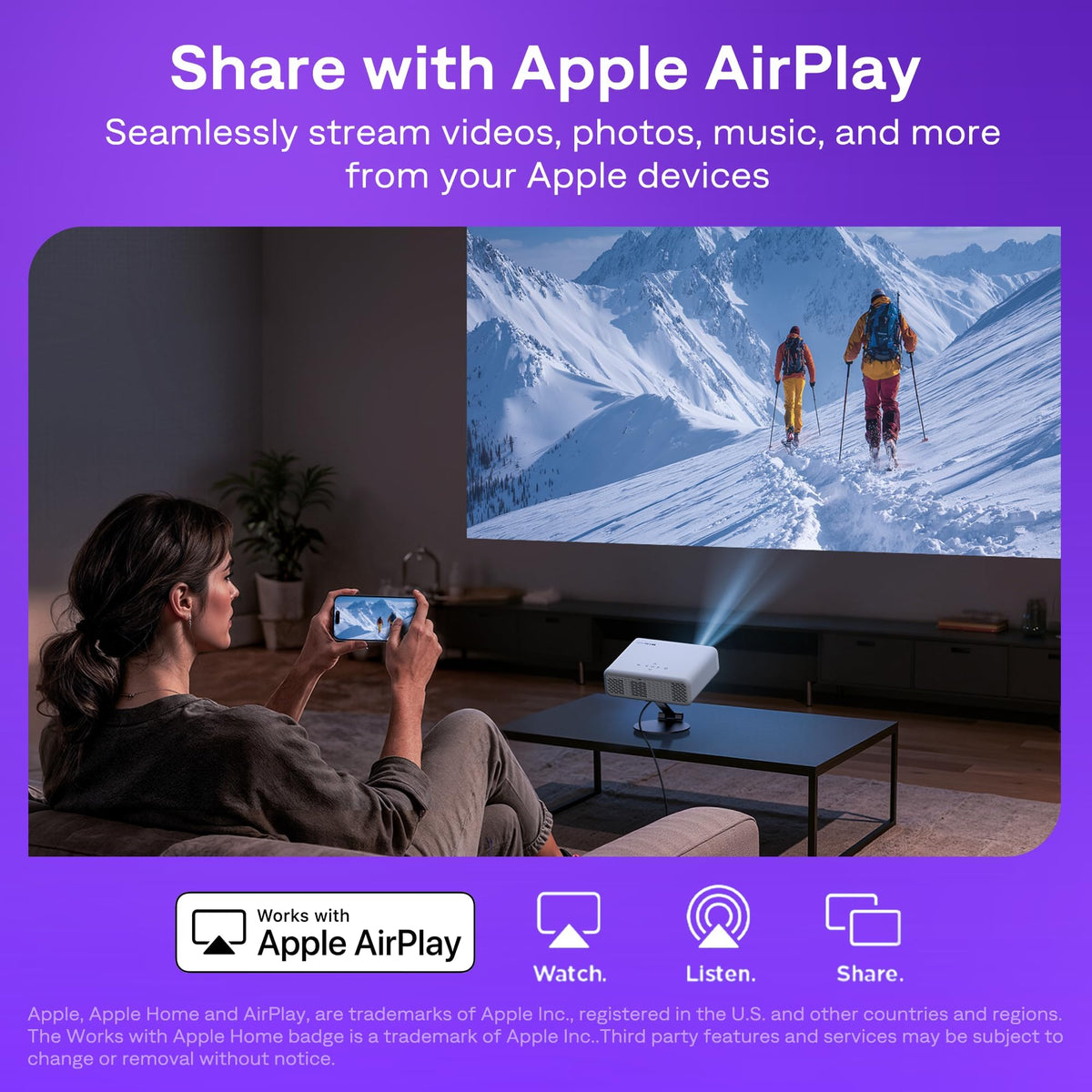 AURZEN Roku Smart Projector, 1080P FHD, Bluetooth & Wifi