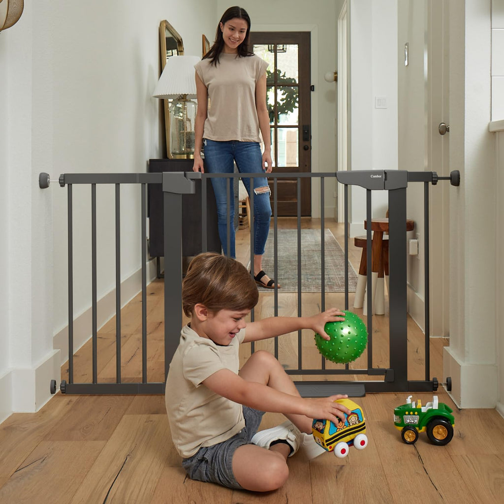 CUMBOR Baby Gate for Stairs - Auto Close Pet Gate, Black