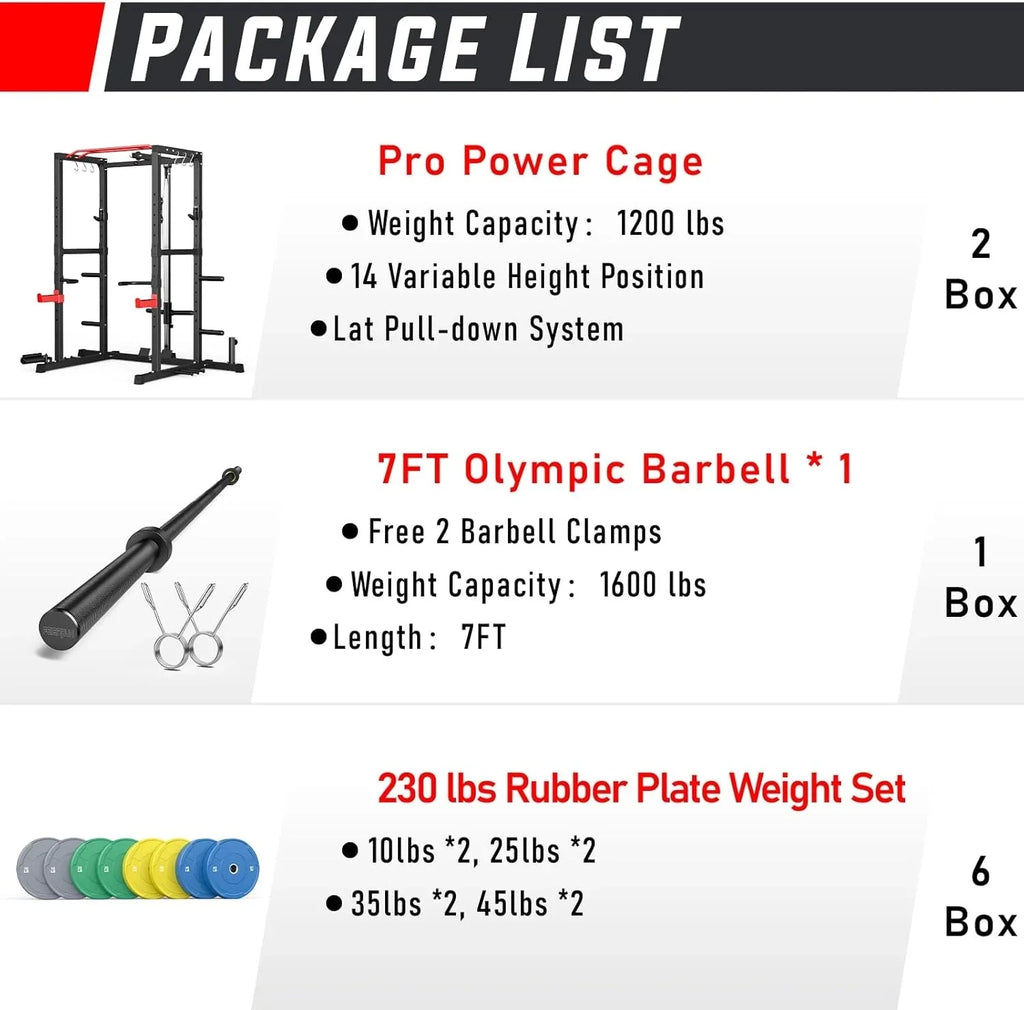 Sportsroyals Power Cage,1600lbs Multi-Function Power Rack with Adjustable Cable Crossover System and More Training Attachment, Weight Cage for Home Gym
