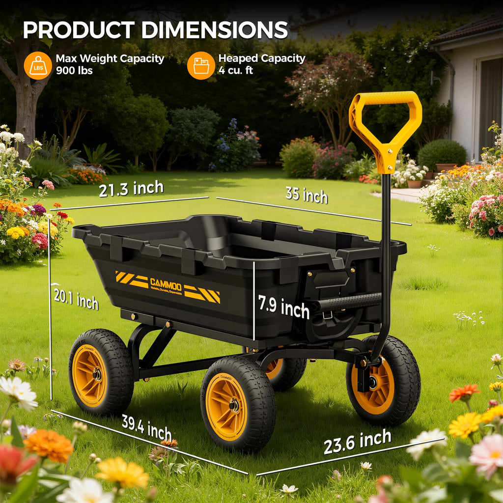 CAMMOO 10in No-Flat Tires Heavy-Duty Garden Dump Cart