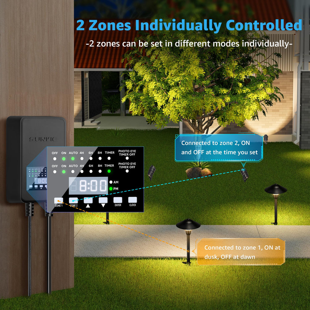 SUNVIE 300W Landscape Lighting Transformer with Timer