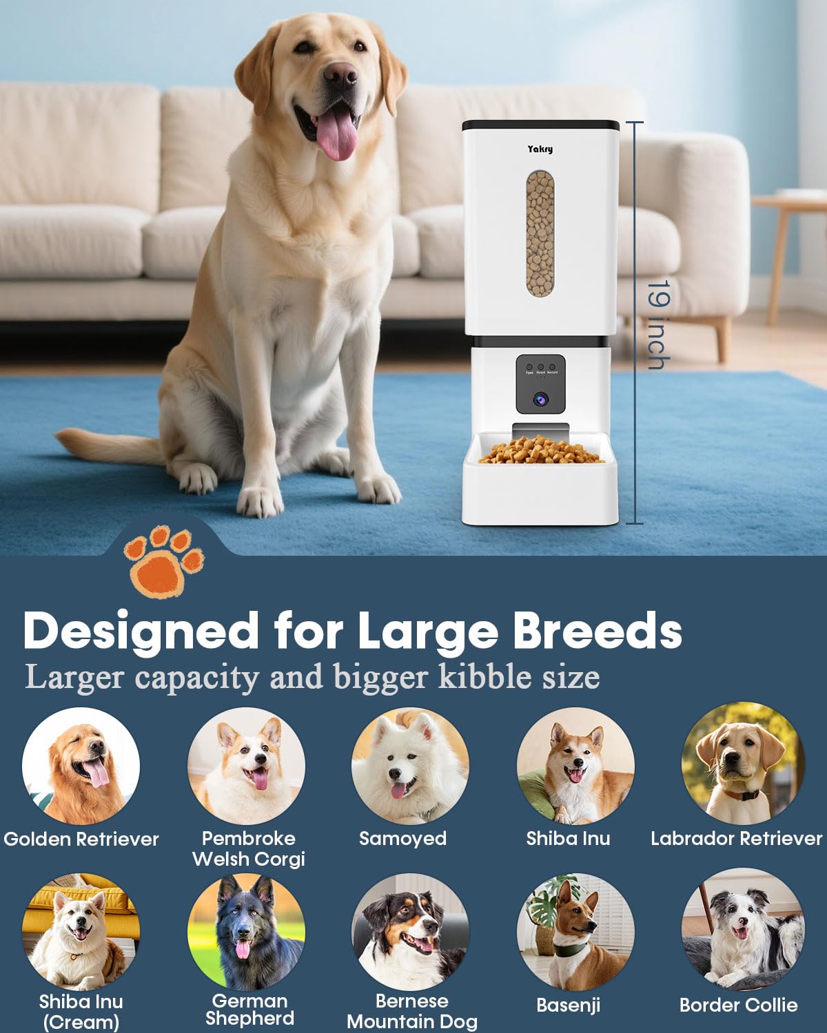 YAKRY Automatic Dog Feeder for Large Breeds with Camera