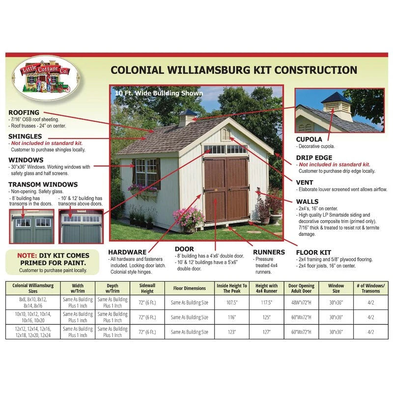 Colonial Williamsburg 10 ft. W x 16 ft. D Solid and Manufactured Wood Storage Shed
