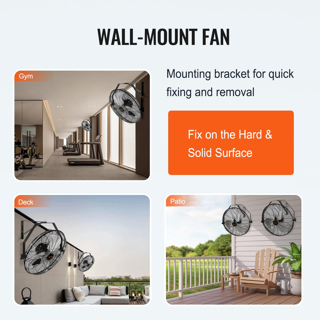 VEVOR 18" Waterproof Wall Mount Fan 2 PCS, 3-Speed 4000 CFM