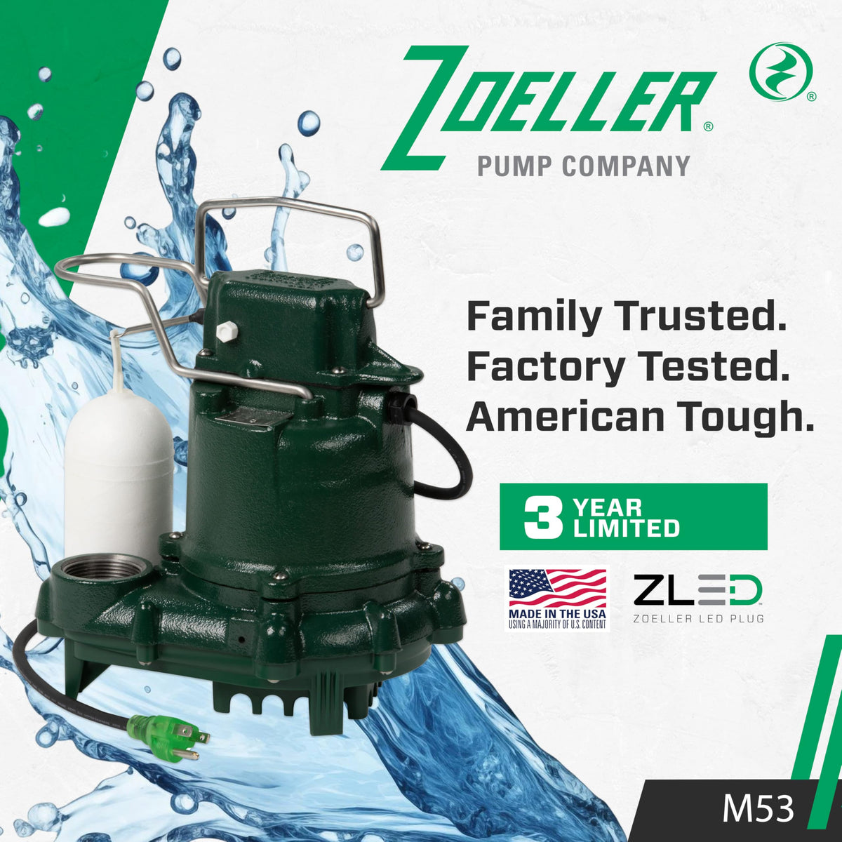 ZOELLER M53 Mighty-mate Submersible Sump Pump 1/3 HP