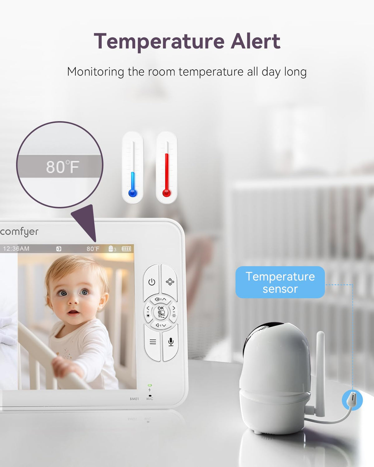 COMFYER BM01 7" HD Split-Screen Baby Monitor with 2 Cameras