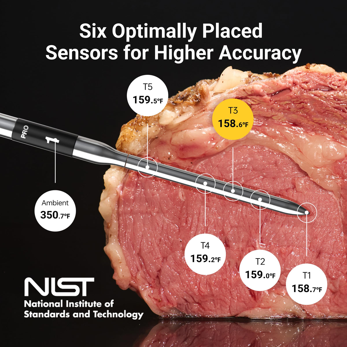 THERMOMAVEN Wireless Bluetooth Smart Meat Thermometer with 6 Sensors
