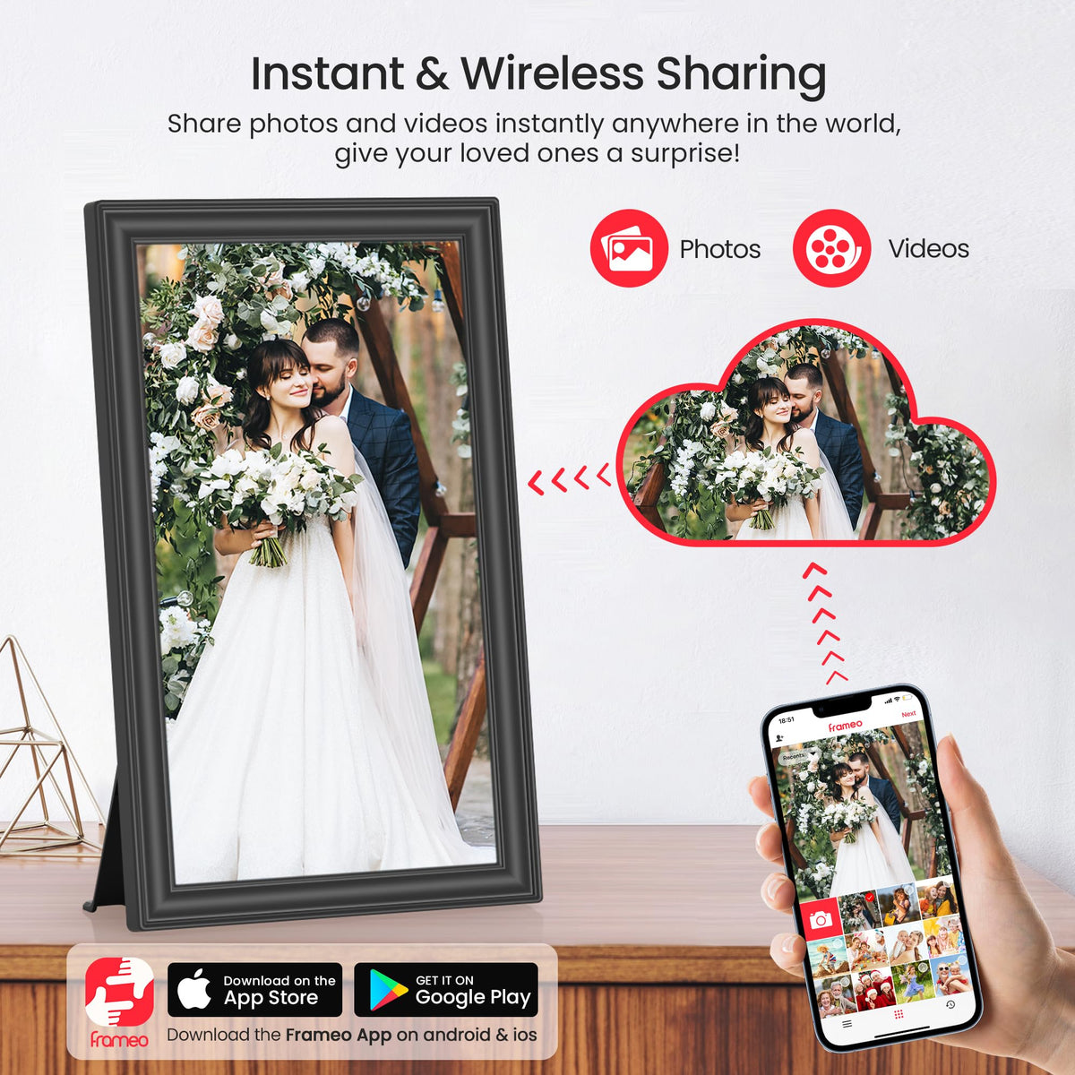 BIGASUO 64GB Frameo 15.6" WiFi Digital Photo Frame