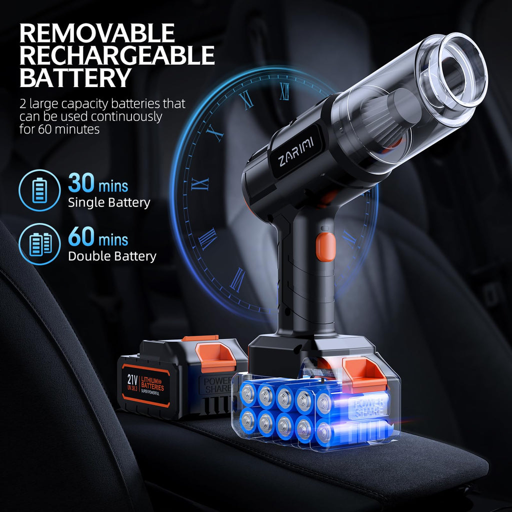 ZARIMI Portable Cordless Car Vacuum - 50000Pa High Power