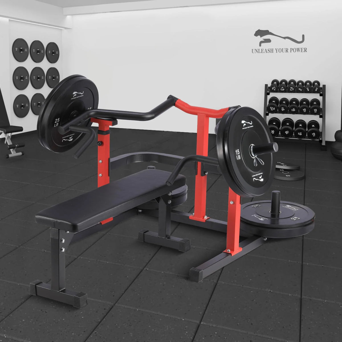 Chest Press Machine, 1050LBS Capacity, Independent Converging Arms, Weight Bench Press with Adjustable Flat Bench for Upper Body Workouts, Red
