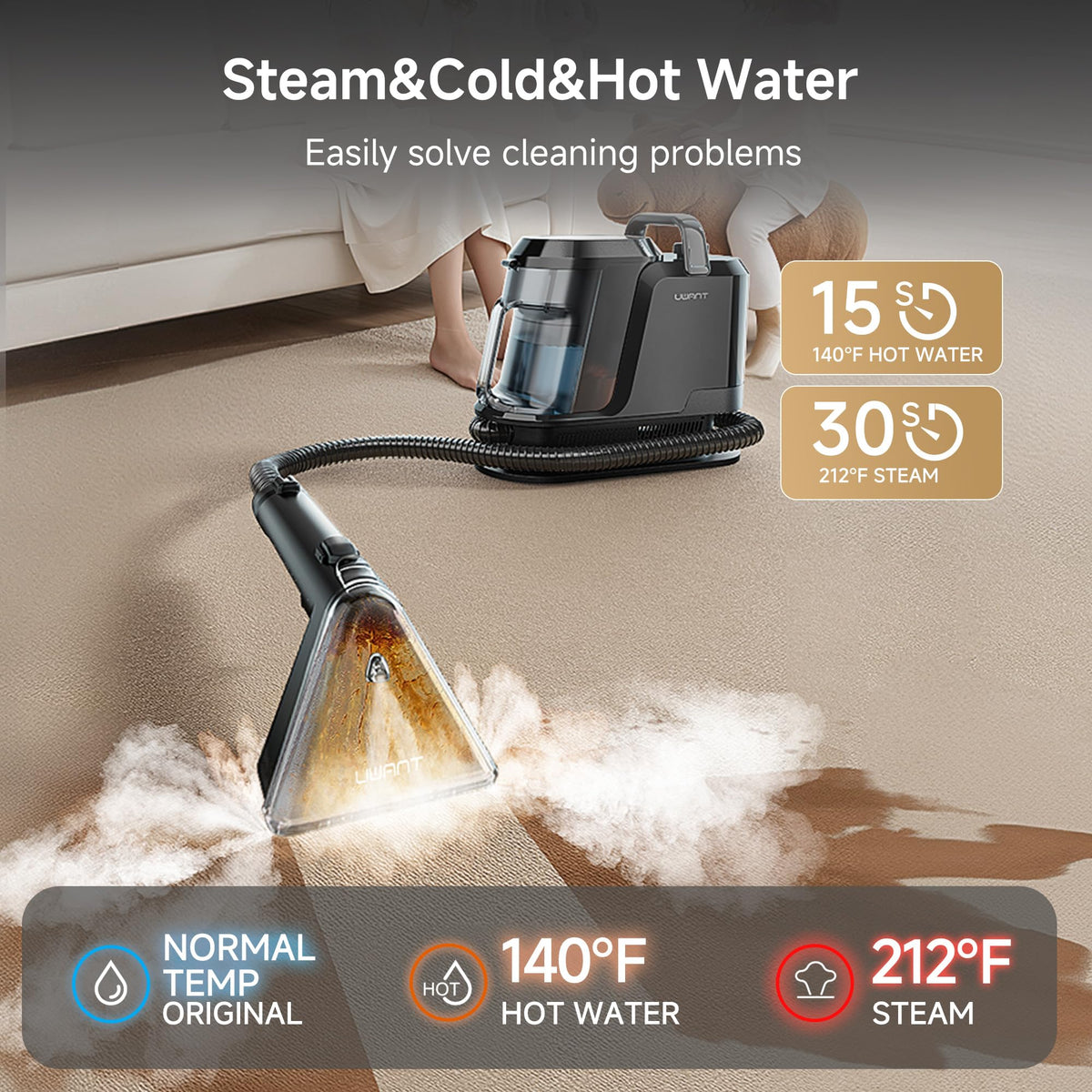 UWANT Carpet Cleaner Machine with Steam & Powerful Suction