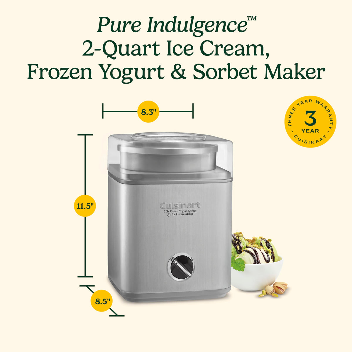 CUISINART Ice Cream Maker Machine - 2-Quart Frozen Dessert Maker