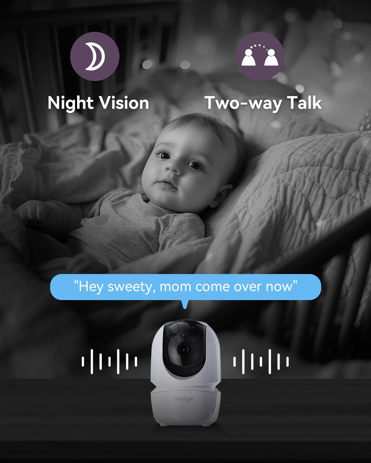 COMFYER BM01 7" HD Split-Screen Baby Monitor with 2 Cameras