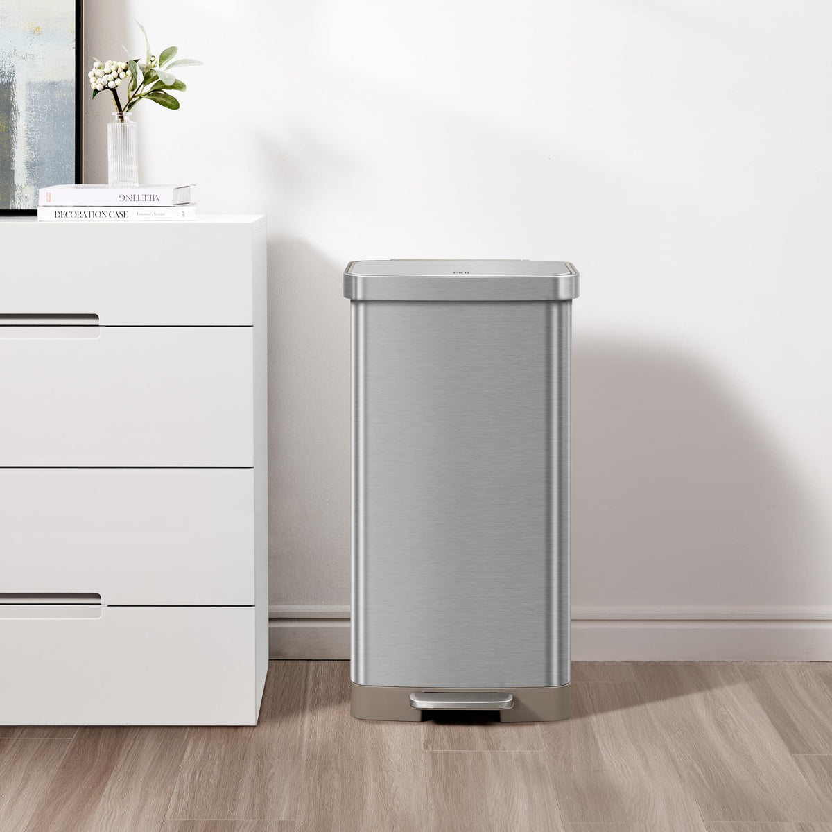 EKO Hudson Matte Stainless 75L Step Trash Can with Storage