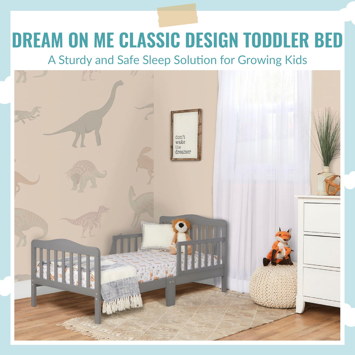 DREAM ON ME Classic Design Toddler Bed in Steel Grey - Safe & Stylish