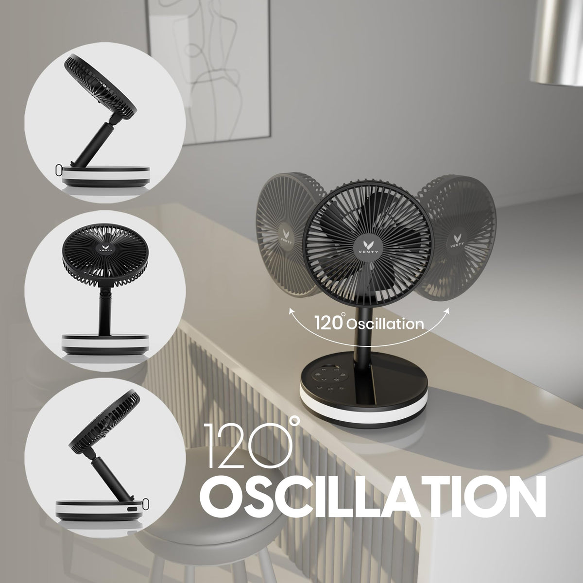 VENTY Portable Wireless Battery Operated Fan - 4 Speeds