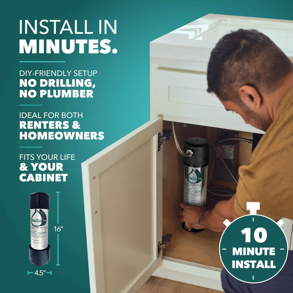 CUZN Under Sink Water Filter - NSF Certified, Reduces Contaminants