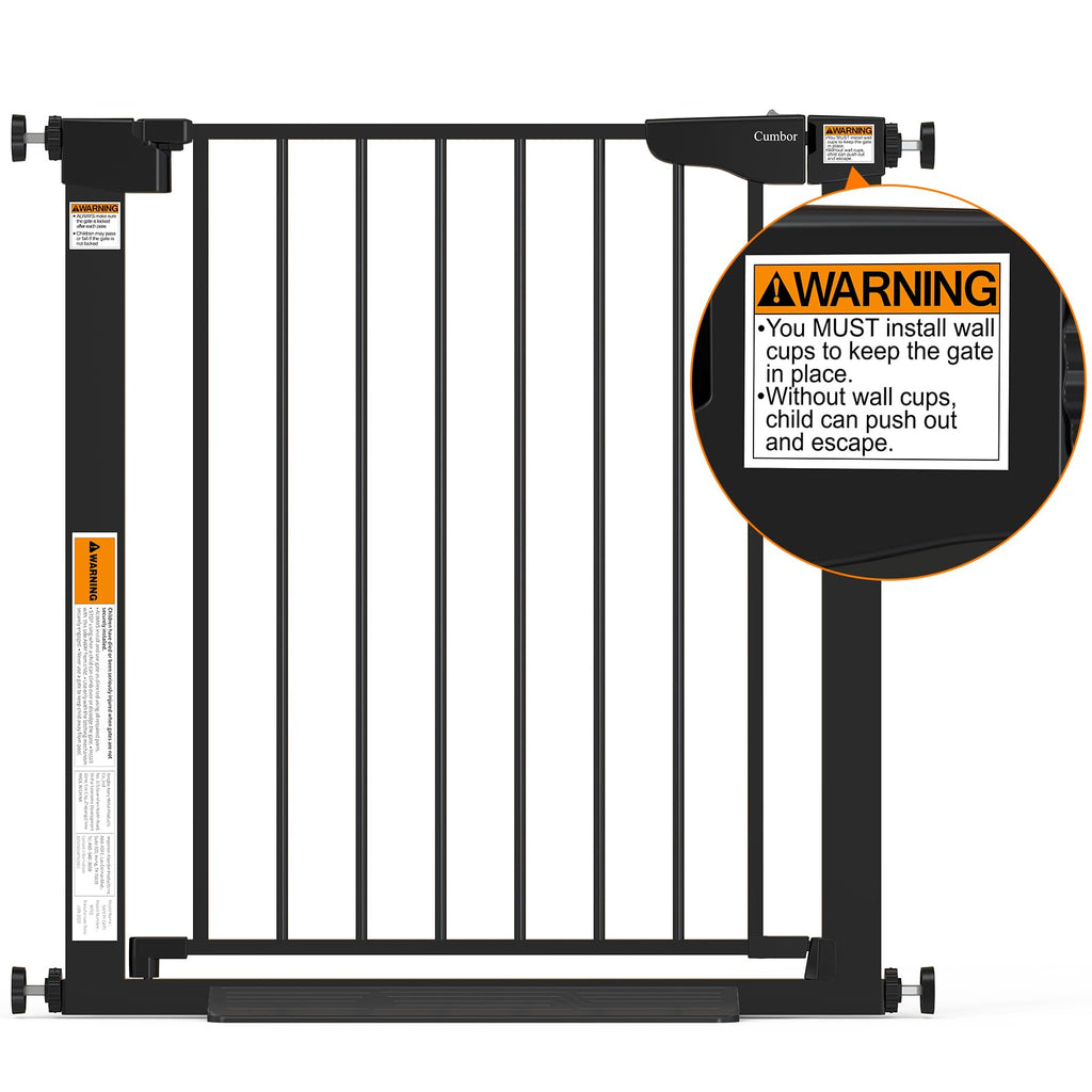 CUMBOR Baby Gate for Stairs - Auto Close Pet Gate, Black