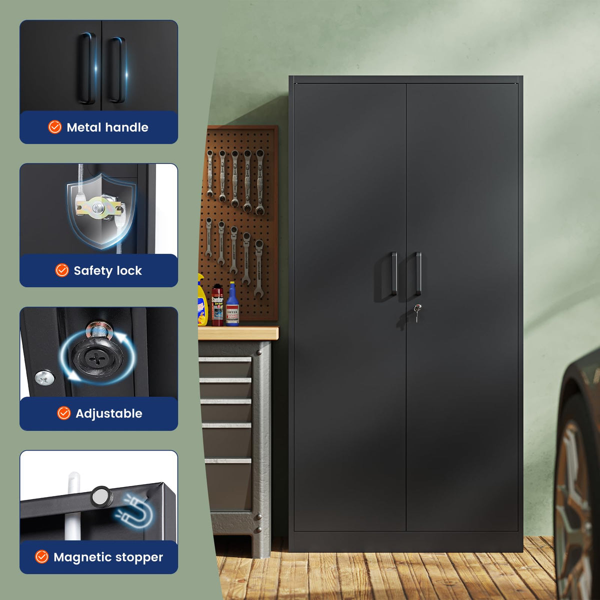 YIZOSH Metal Storage Cabinet with Lock - 72" Steel Unit