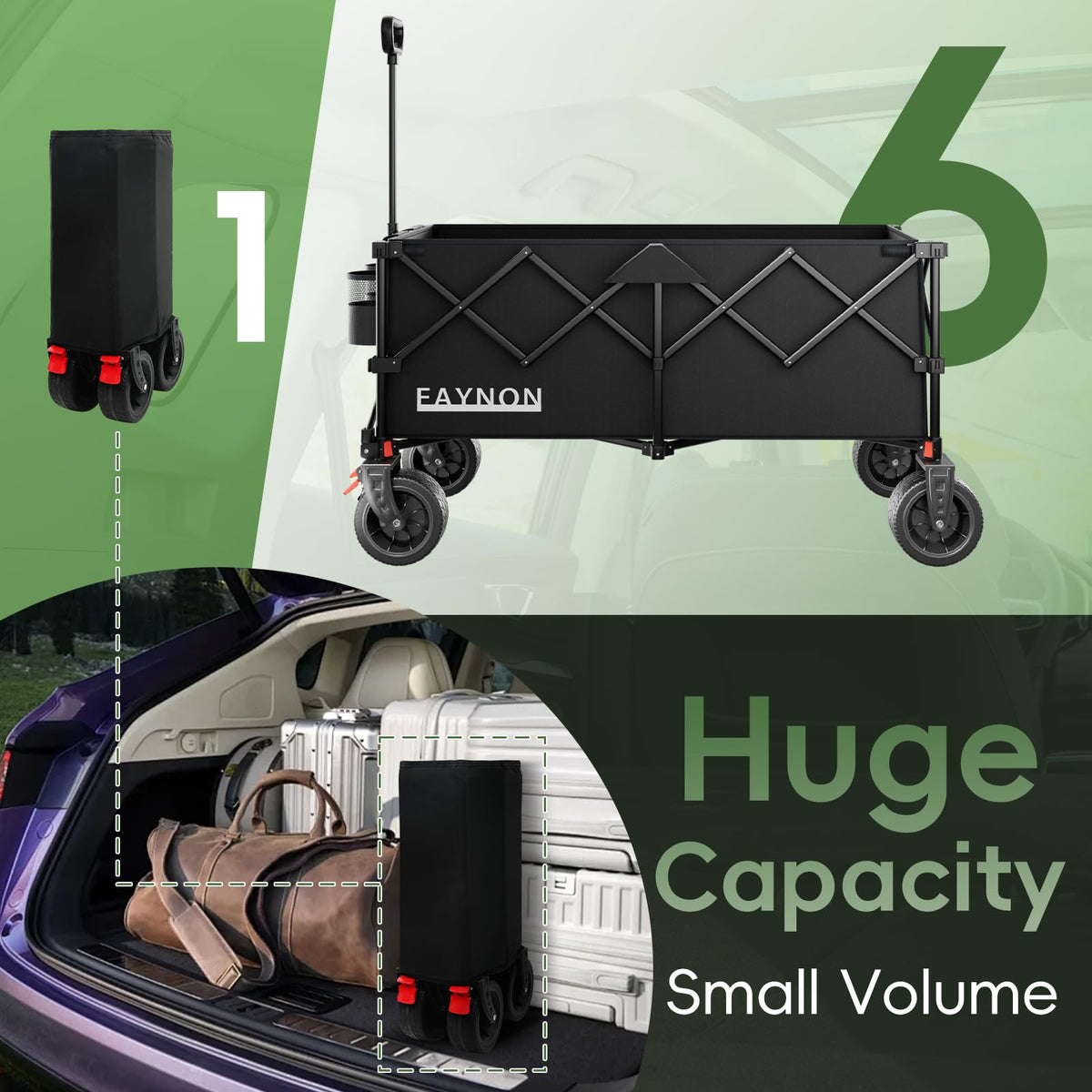 EAYNON 46" Collapsible Wagon - 500LB Capacity, All-Terrain