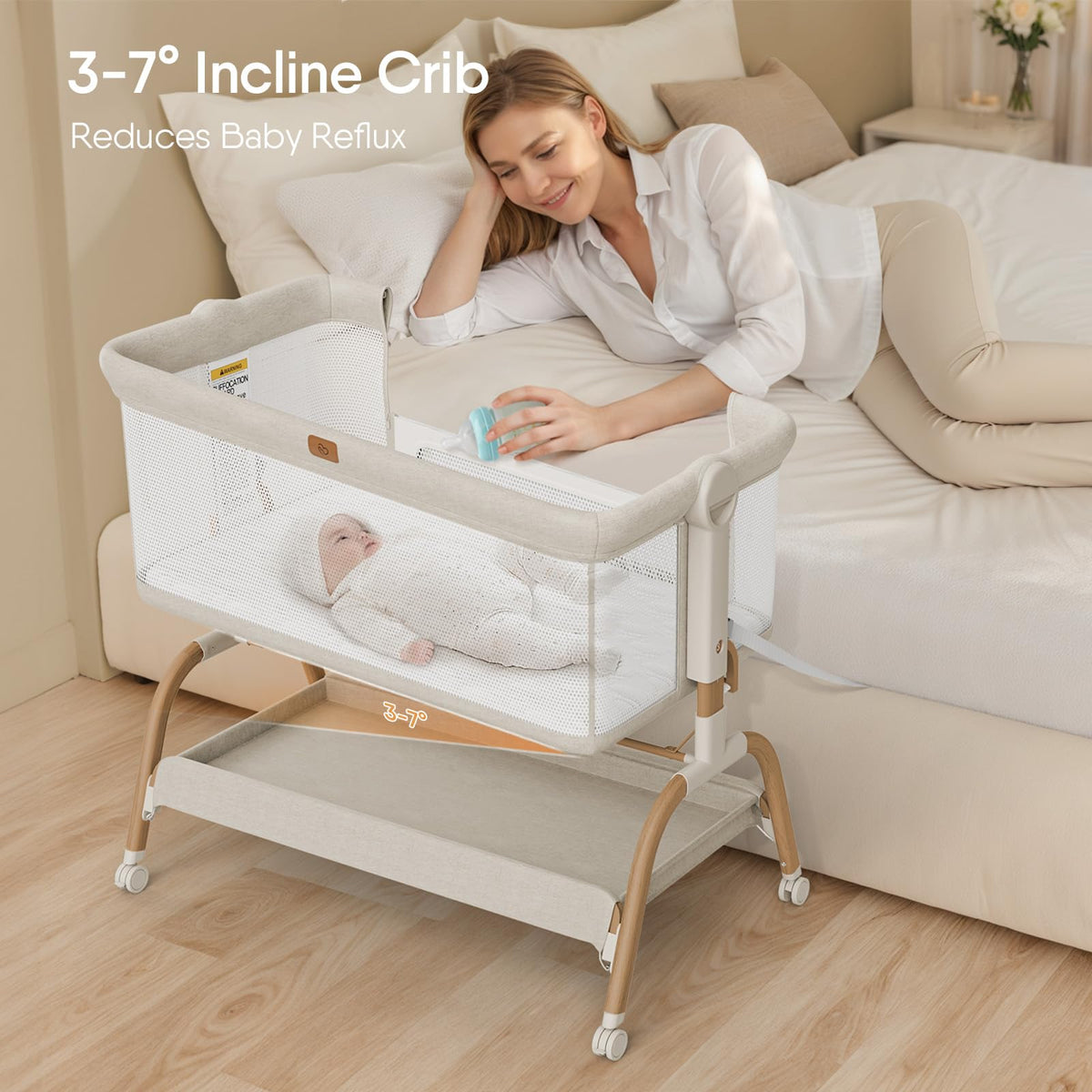 BABYBOND Baby Bassinet Bedside Crib - 3-in-1 Adjustable Sleeper
