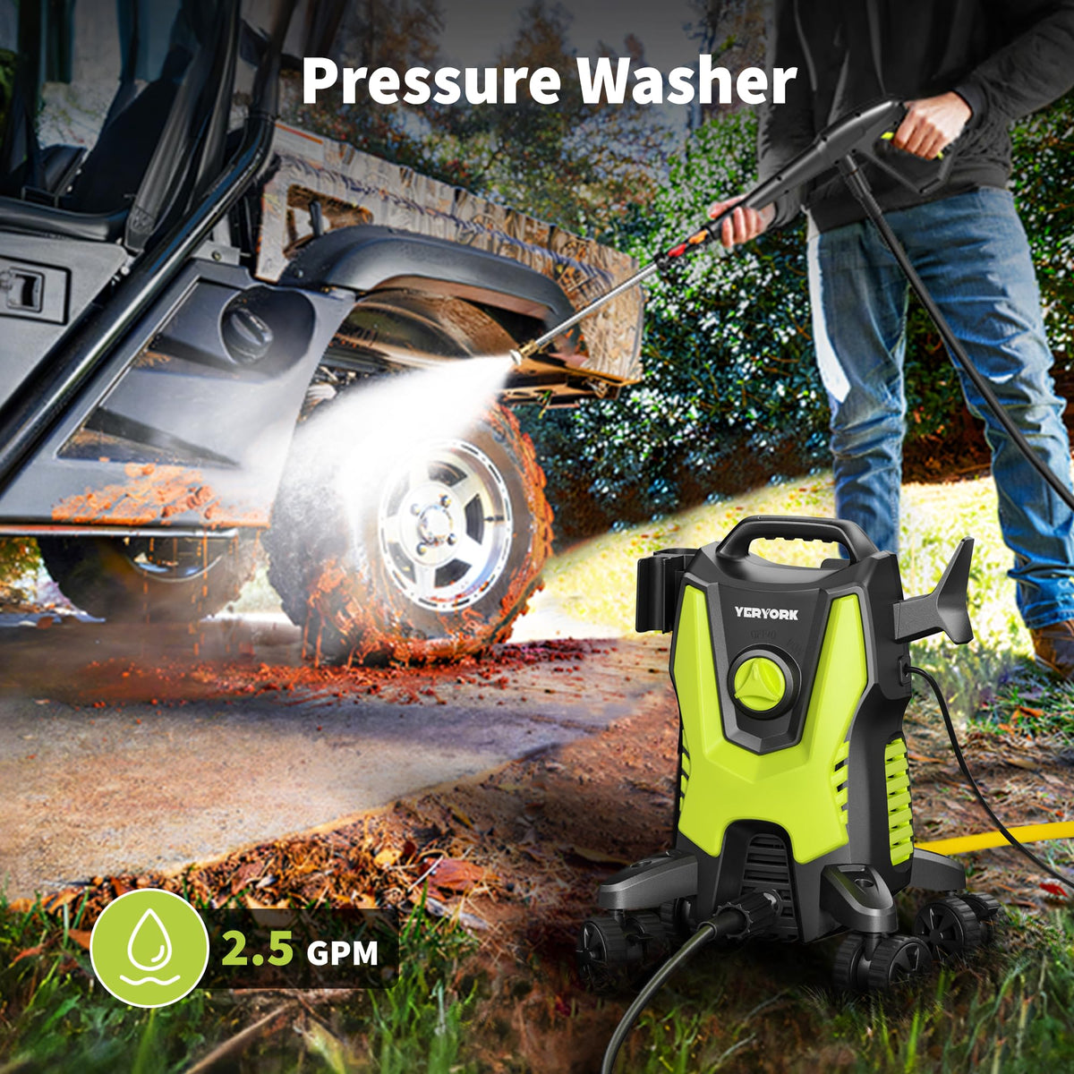 YERYORK Pressure Washer with 4 Wheels & Foam Cannon