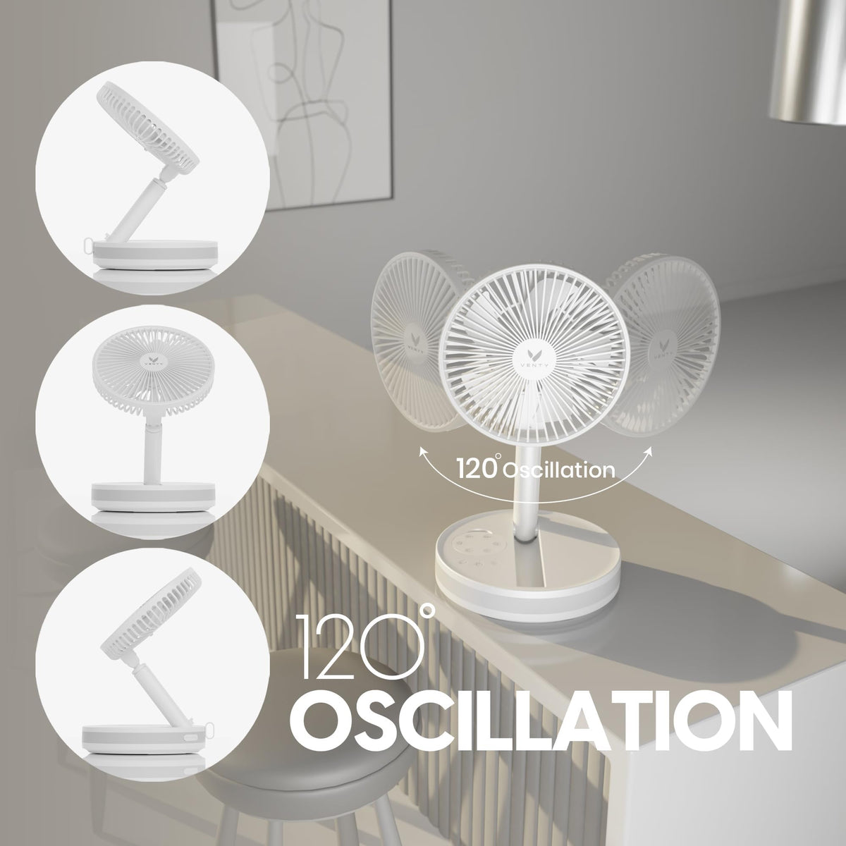 VENTY Portable Fan - Wireless Battery Operated with LED Light