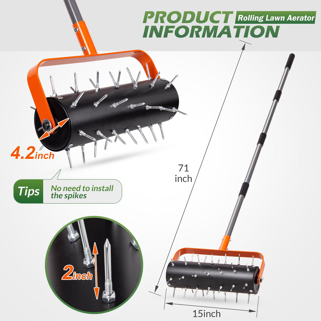 WALENSEE Heavy Duty Rolling Lawn Aerator Tool with 42 Spikes