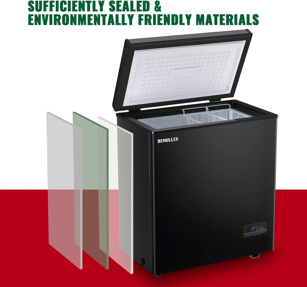 Chest Freezer 5.0Cubic Feet Deep Freezer Freestanding Freezers with 2 Removable Stainless Steel Basket, Mini Freezer Top Open Door Compact Freezer with Electronic Control 41℉ to -15℉BLACK