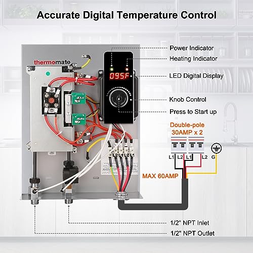 thermomate Electric Tankless Water Heater, 11kW at 240 Volt, On Demand Instant Hot Water Heater
