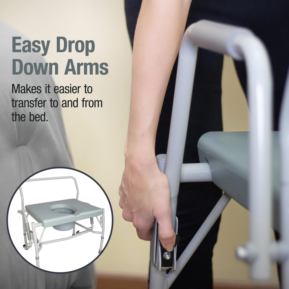 DMI Drop Arm Portable Toilet Commode with Extra-Wide Seat