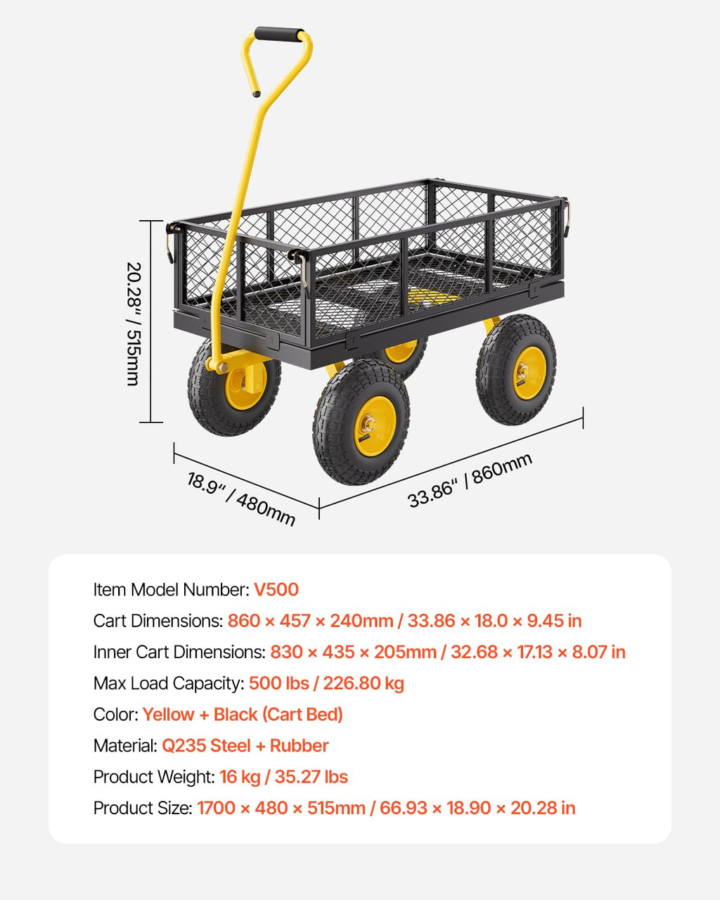 VEVOR 500 Lbs Heavy Duty Steel Garden Cart on Wheels