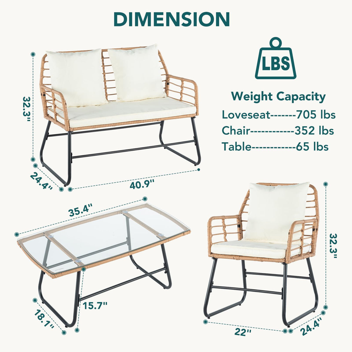 DUMOS Outdoor Wicker Patio Furniture Set with Cushions
