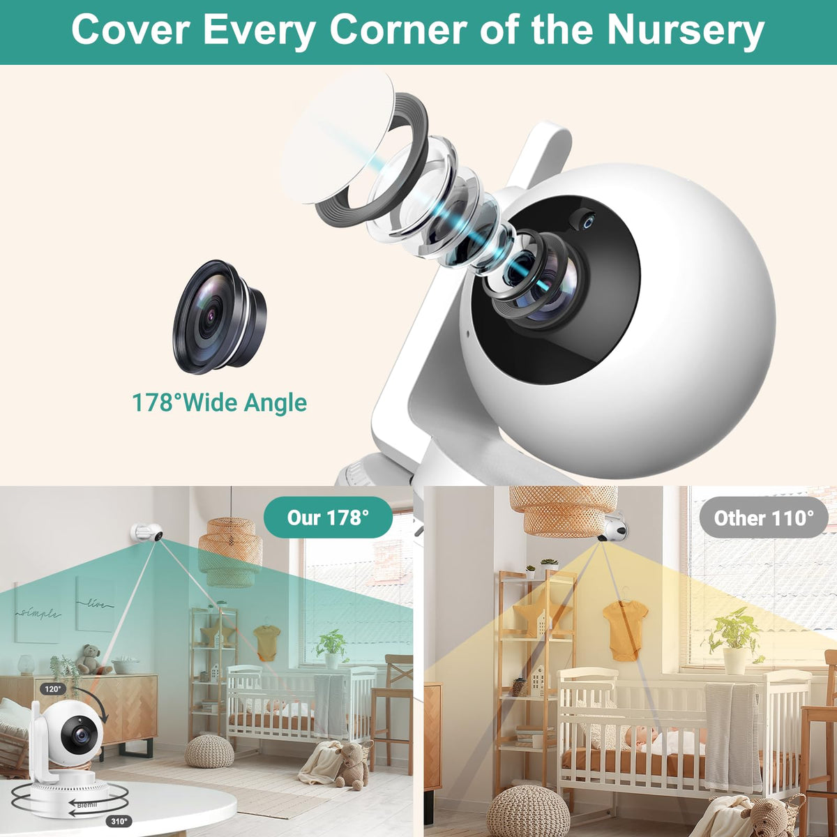 BLEMIL 6" Baby Monitor with 2 Cameras & Split Screen