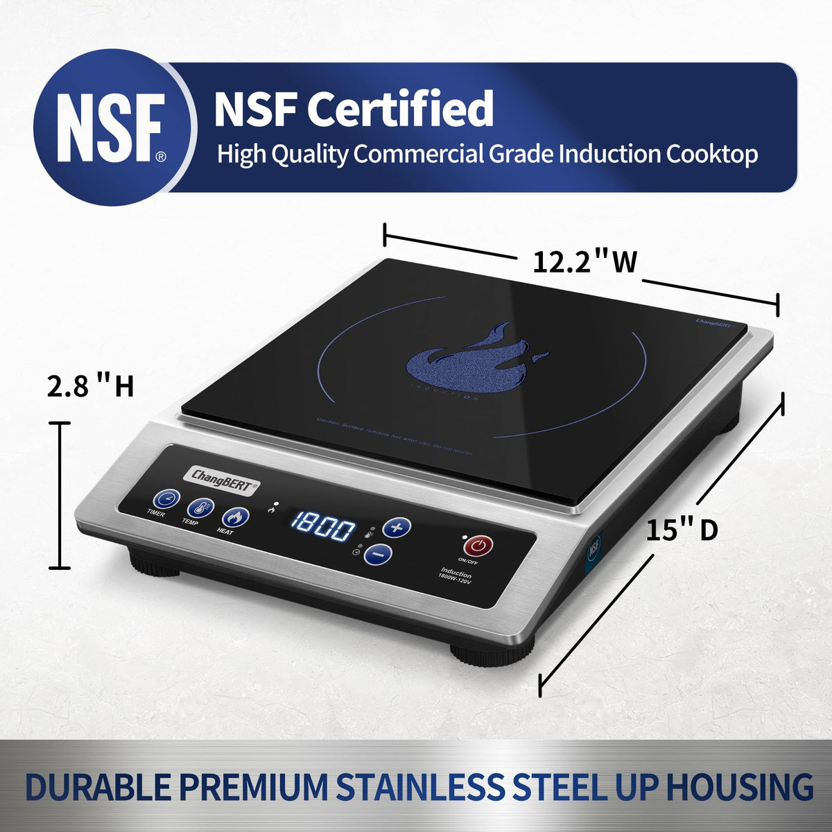 CHANGBERT Induction Cooktop - 1800W Commercial Portable Burner
