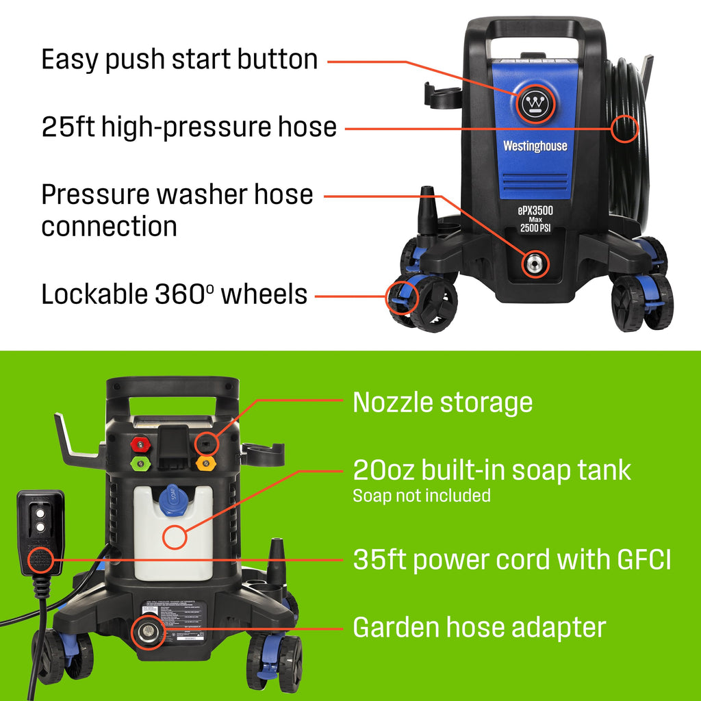 WESTINGHOUSE ePX3500 Electric Pressure Washer, 2500 PSI, 1.76 GPM