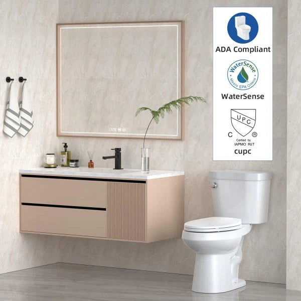 21Toilet, Elongated Toilets for Bathrooms, Two-Piece Toilet with Soft Close Seat, 1.28 Siphonic Flush Toilet with Universal Height ADA Cotton White