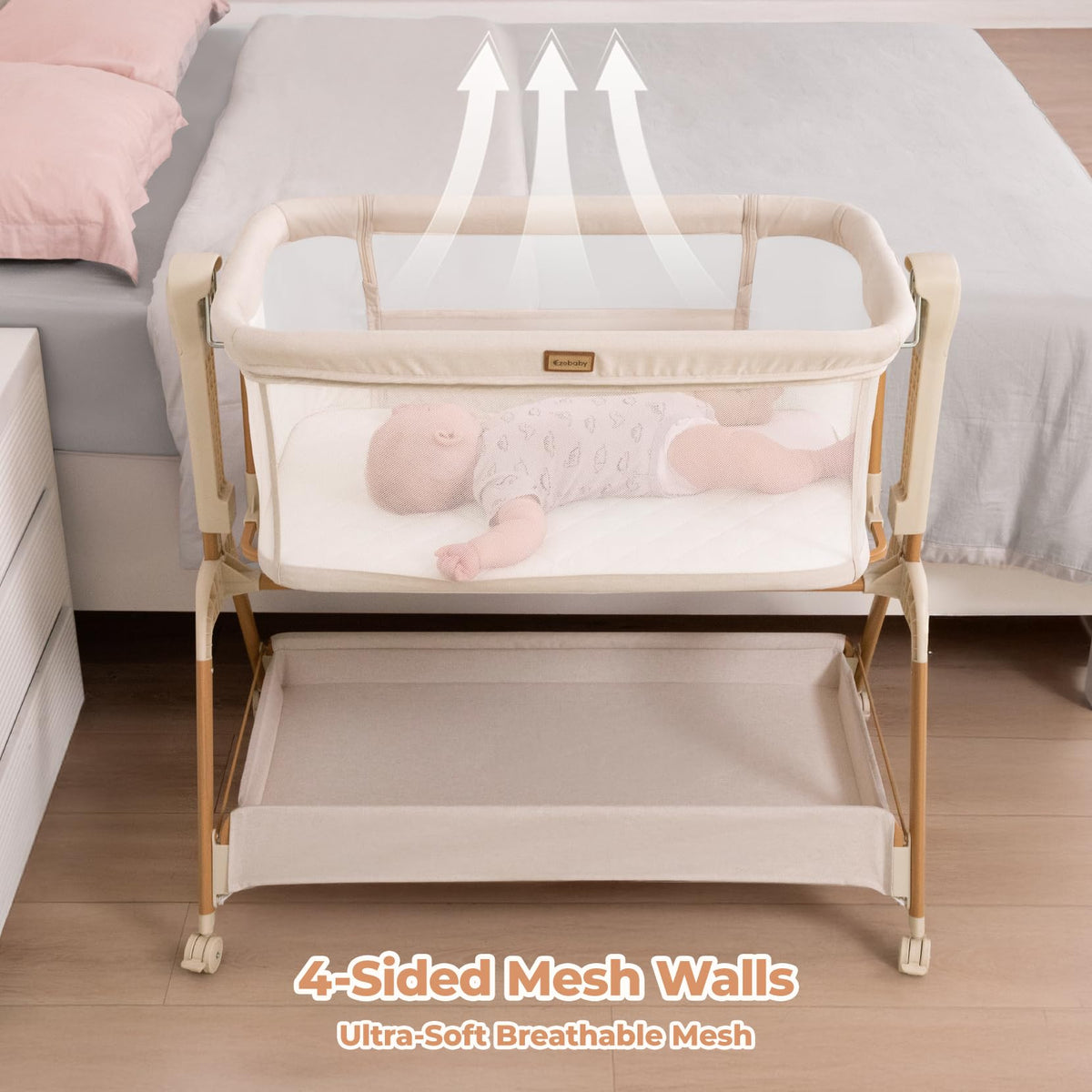 EZEBABY Baby Bassinet Bedside Sleeper - 3-in-1 Rocking Crib